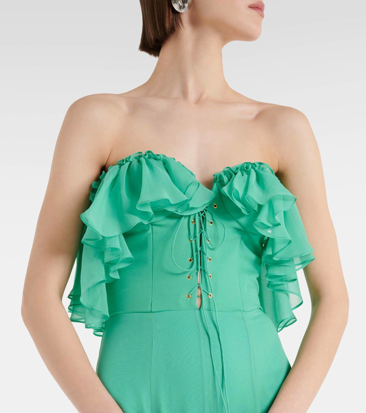 Costarellos Off-shoulder corset silk gown