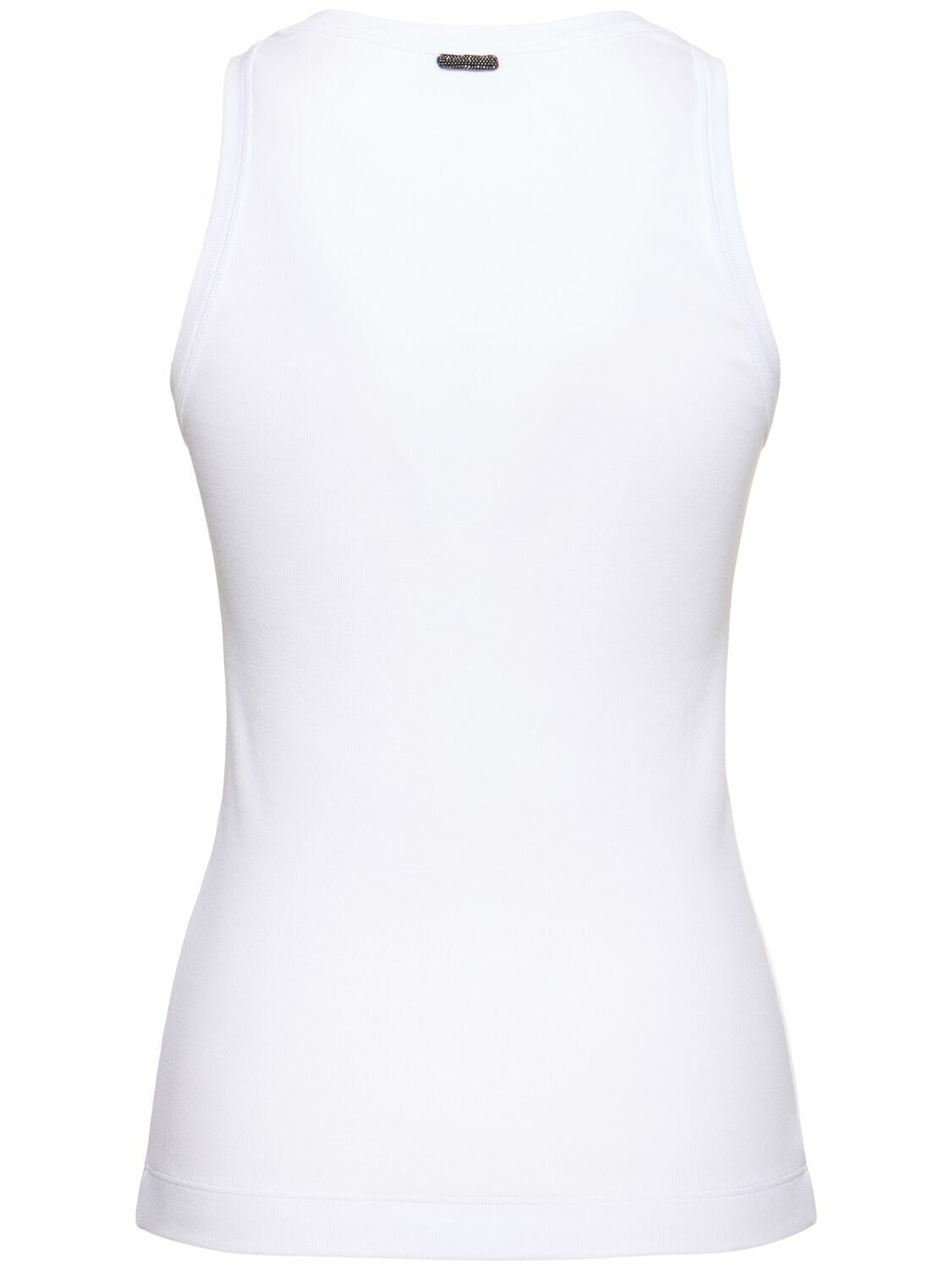 Tシャツ・カットソー BRUNELLO CUCINELLI RIBBED JERSEY TANK TOP WITH SHINY TAB BRUNELLO CUCINELLI Ribbed Jersey Tank Top Brunello Cucinelli