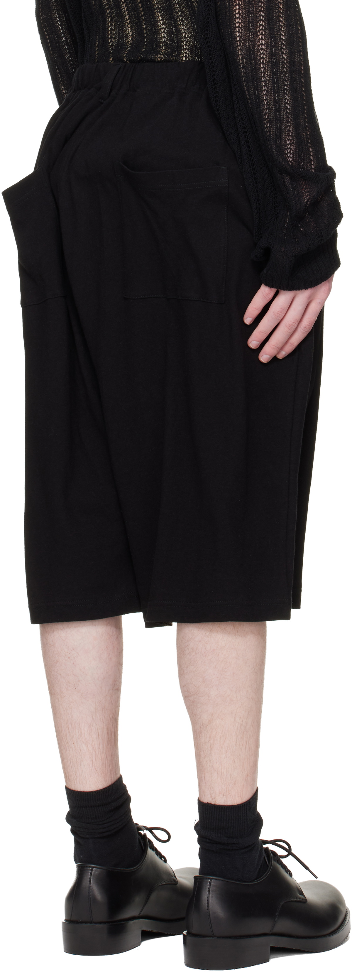 YOHJI YAMAMOTO Black Cotton & Linen Jersey Shorts