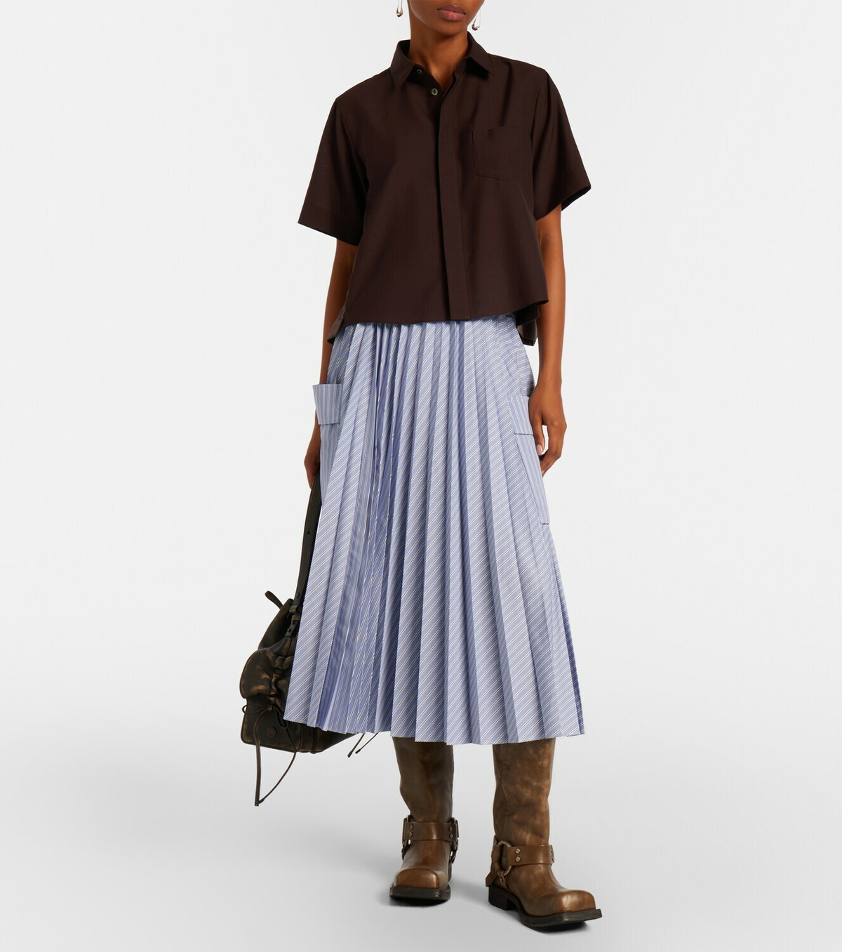 Sacai Striped cotton-blend midi skirt Sacai