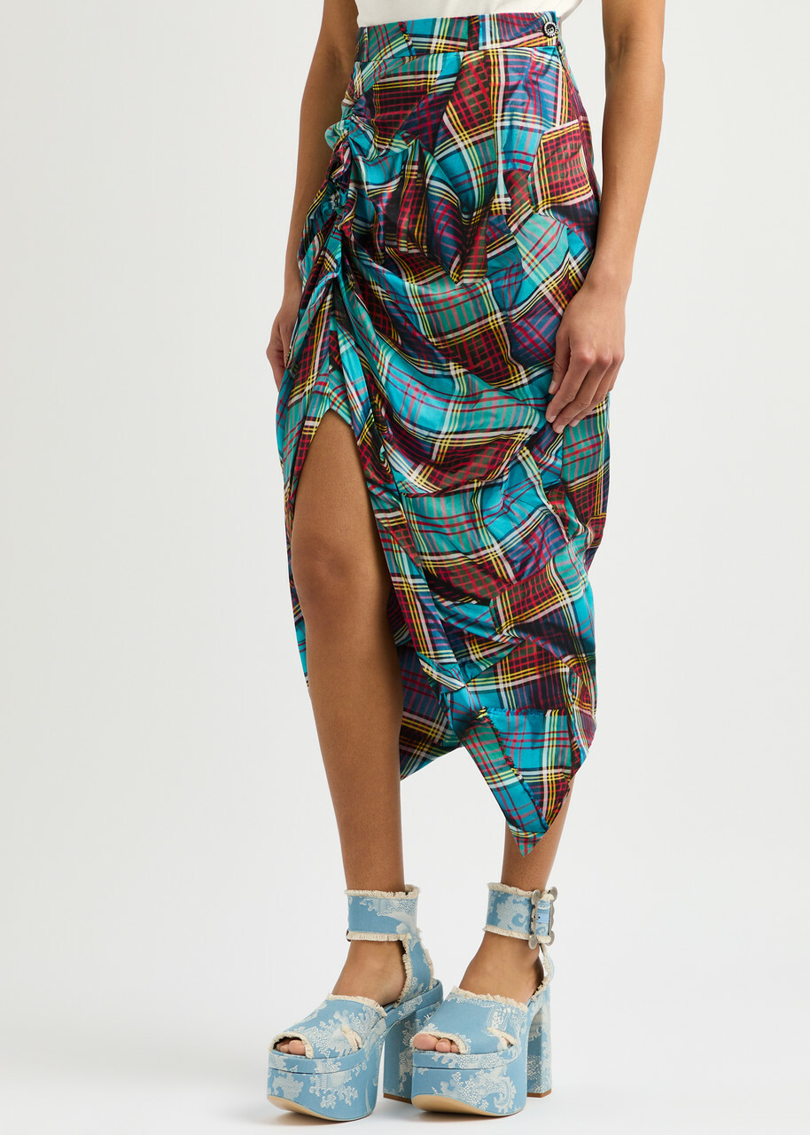 Vivienne Westwood Panther Tartan Draped Midi Skirt