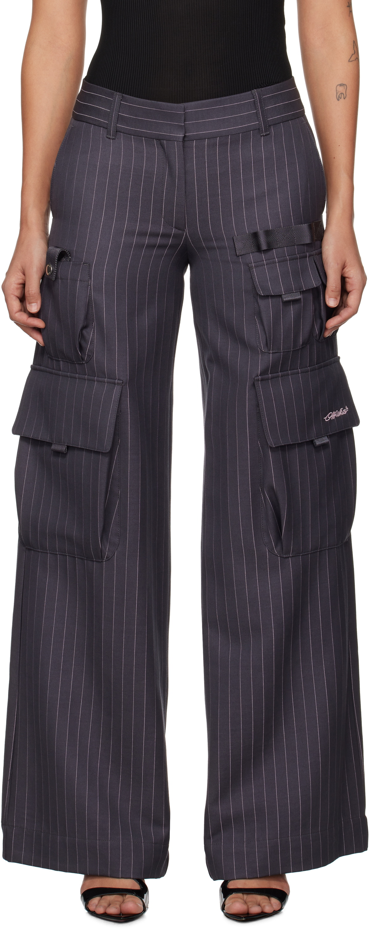 パンツ OFF-WHITE WIDE GREY PINSTRIPE CARGO TROUSERS Off-White™ Wide grey pinstripe cargo trousers | TheDoubleF