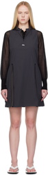AMOMENTO Gray Nylon Hooded Minidress