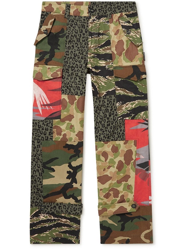 Photo: Palm Angels - Straight-Leg Patchwork Printed Cotton Cargo Trousers - Green