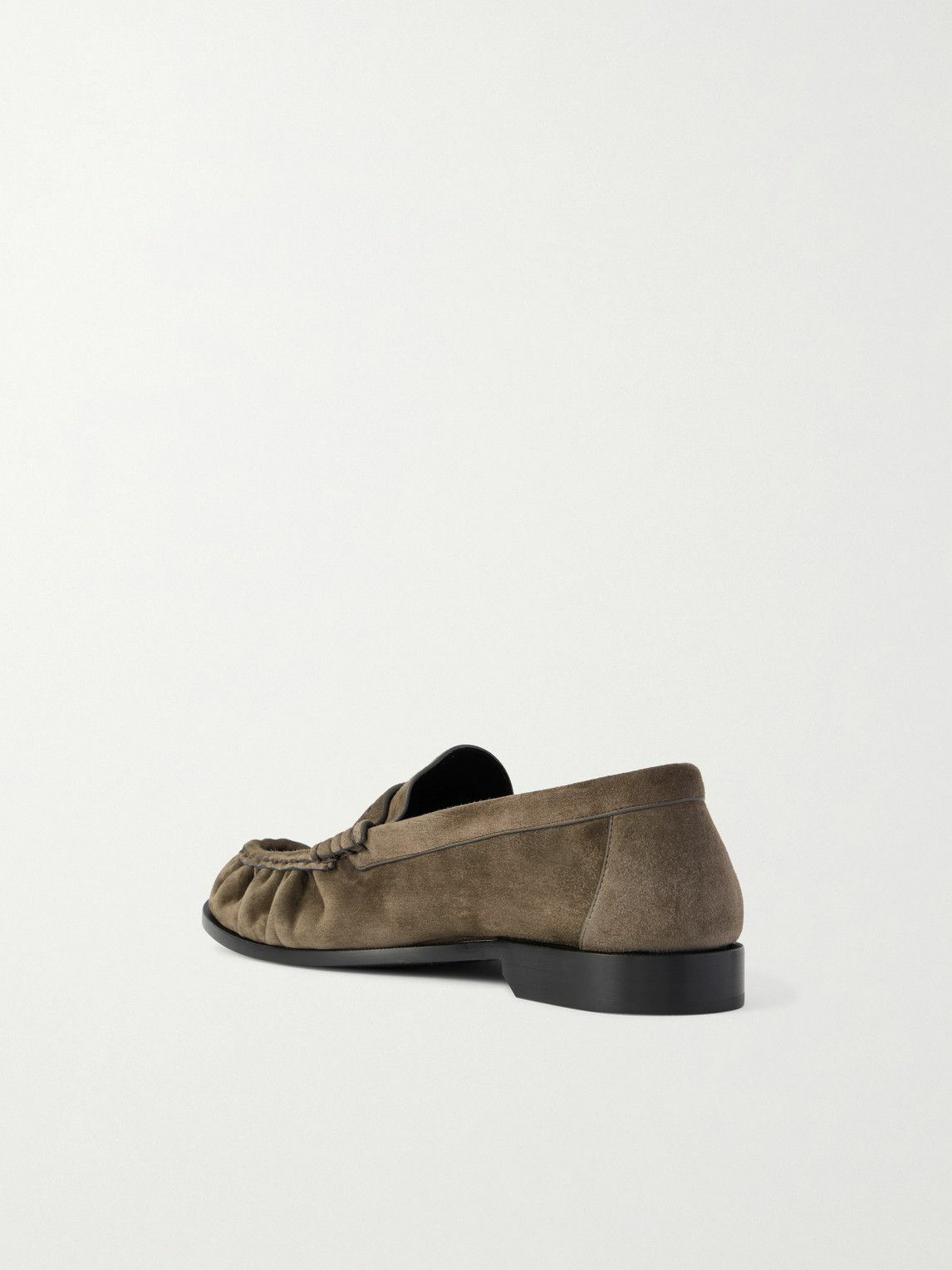 SAINT LAURENT - Le Loafer Monogram Logo-Appliquéd Suede Penny Loafers - Gray