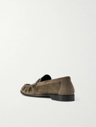SAINT LAURENT - Le Loafer Monogram Logo-Appliquéd Suede Penny Loafers - Gray