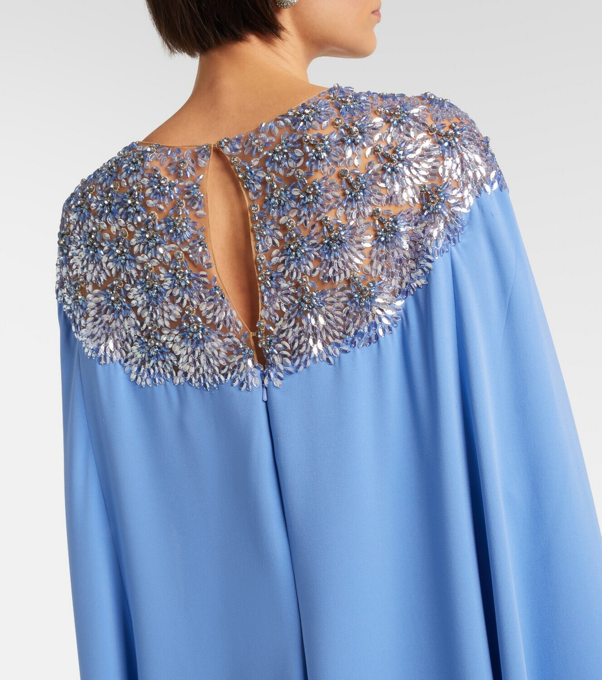 Oscar de la Renta Embellished caped silk-blend gown