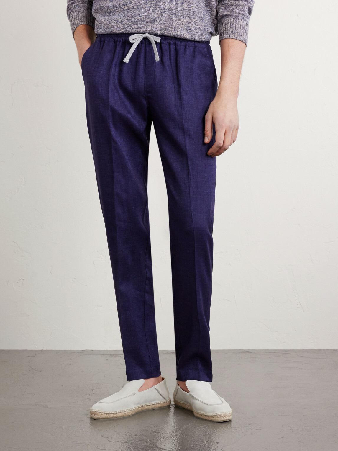 FEDELI - Bonifacio Straight-Leg Linen Drawstring Trousers - Blue