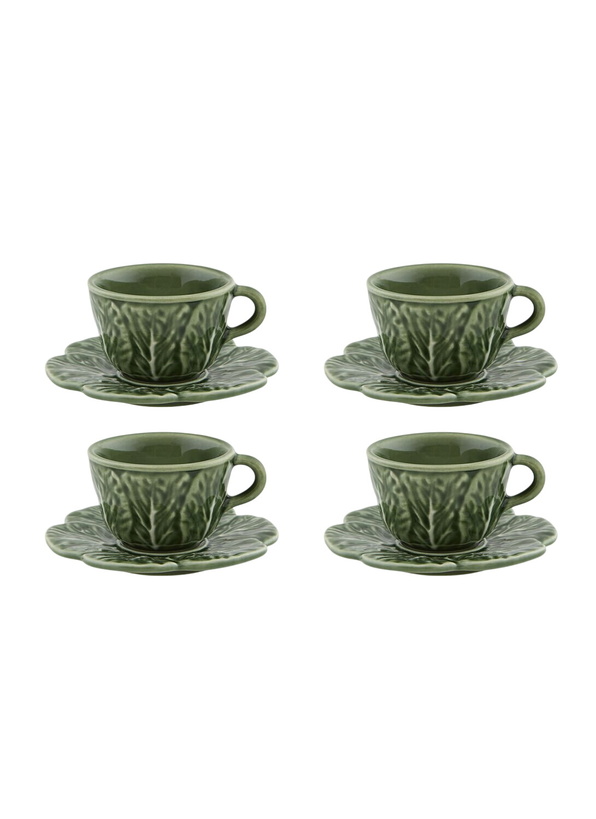 Photo: Bordallo Pinheiro Set Of Four Couve Coffee Cups And Saucers
