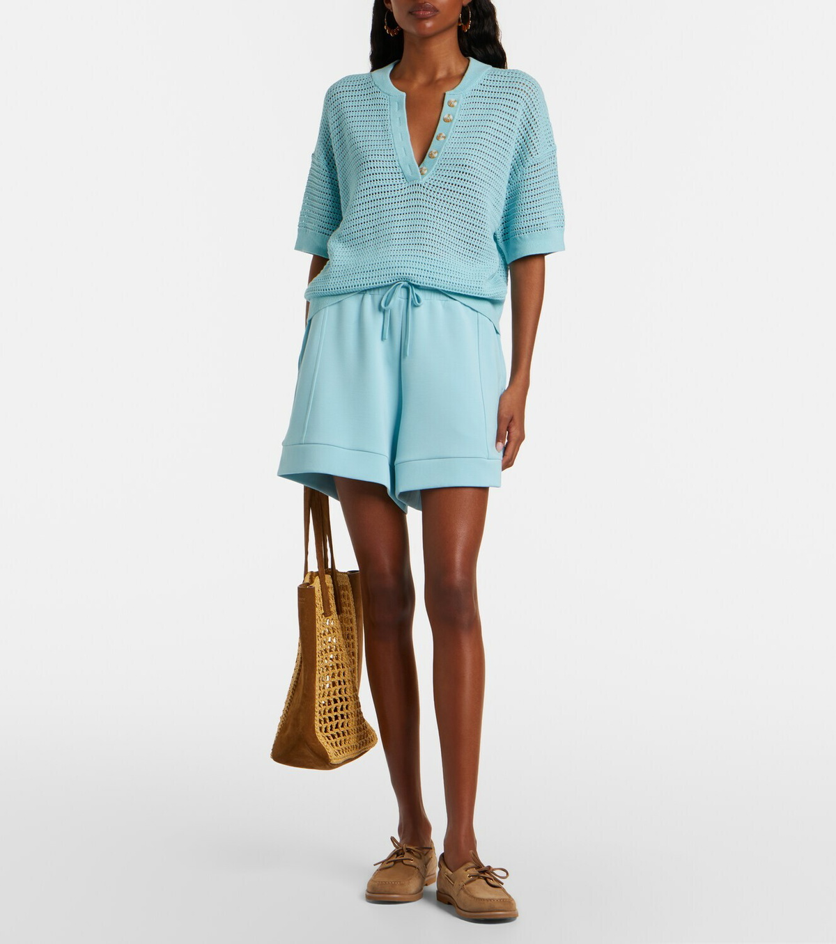 Varley Callie open-knit cotton polo sweater