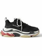 Balenciaga - Triple S Mesh, Faux Suede and Faux Leather Sneakers - Black