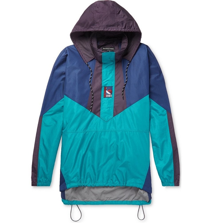 Photo: Balenciaga - Colour-Block Ripstop Hooded Half-Zip Jacket - Men - Turquoise