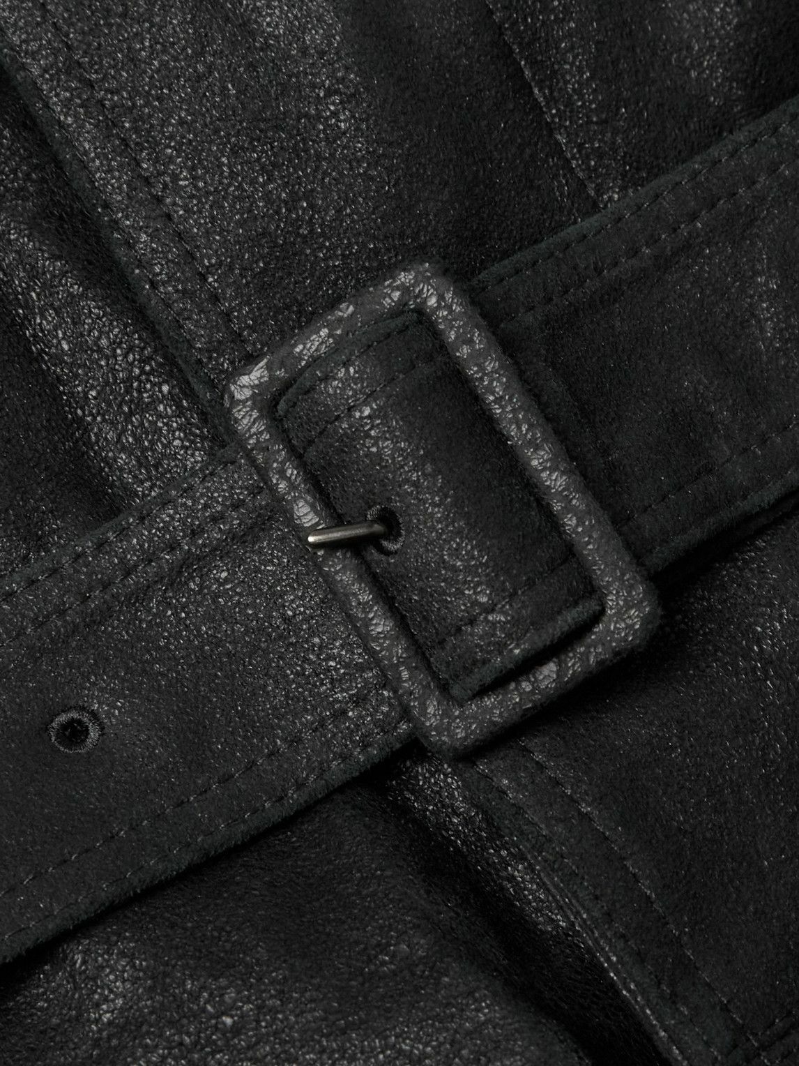 Dolce&Gabbana - Belted Paneled Textured-Leather Trench Coat - Black