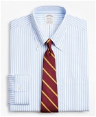 Brooks Brothers Men's Stretch Soho Extra-Slim-Fit Dress Shirt, Non-Iron Twill Button-Down Collar Bold Stripe | Light Blue
