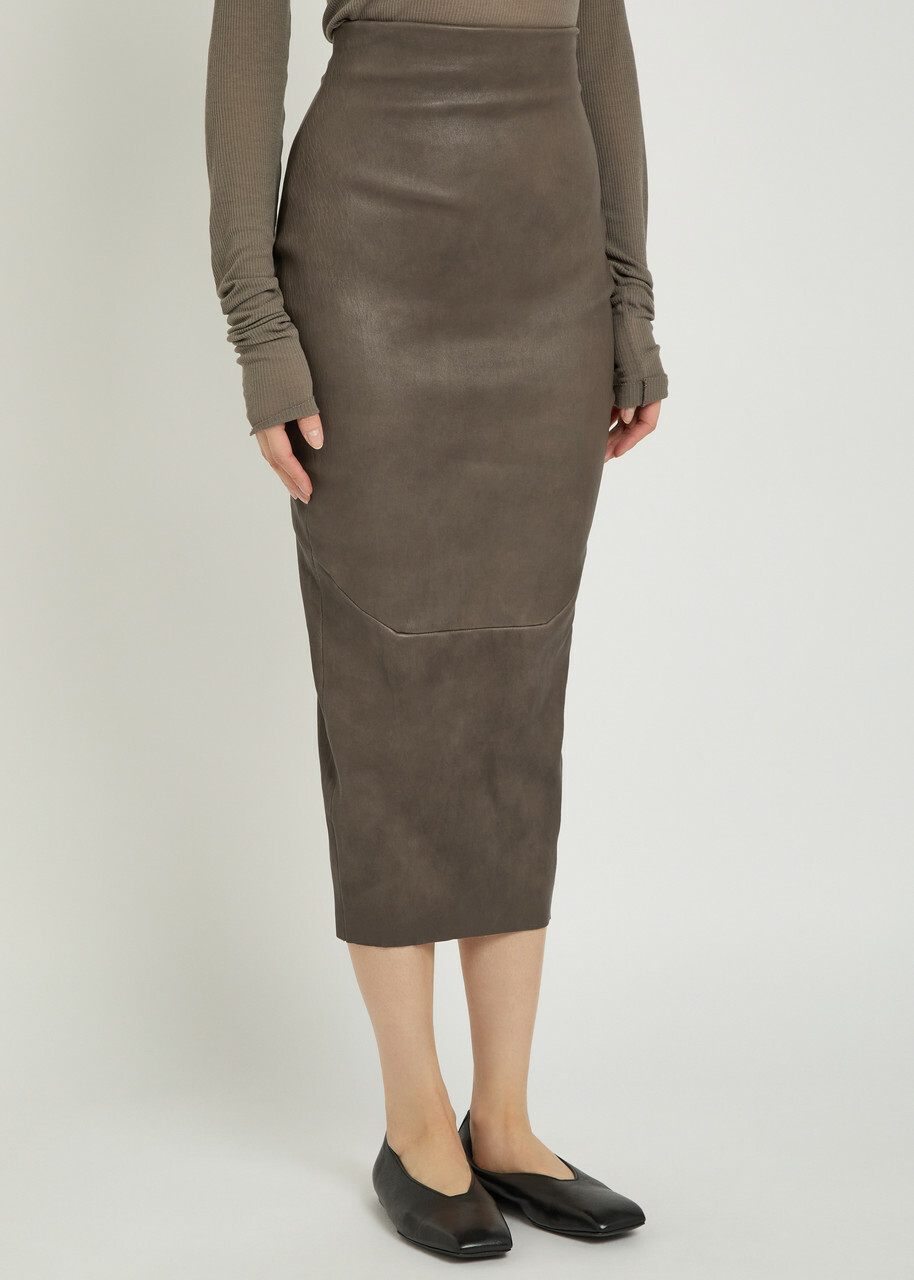 Rick Owens Leather-blend Midi Skirt Light Brown