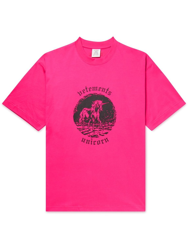 Photo: VETEMENTS - Logo-Print Cotton-Jersey T-Shirt - Pink