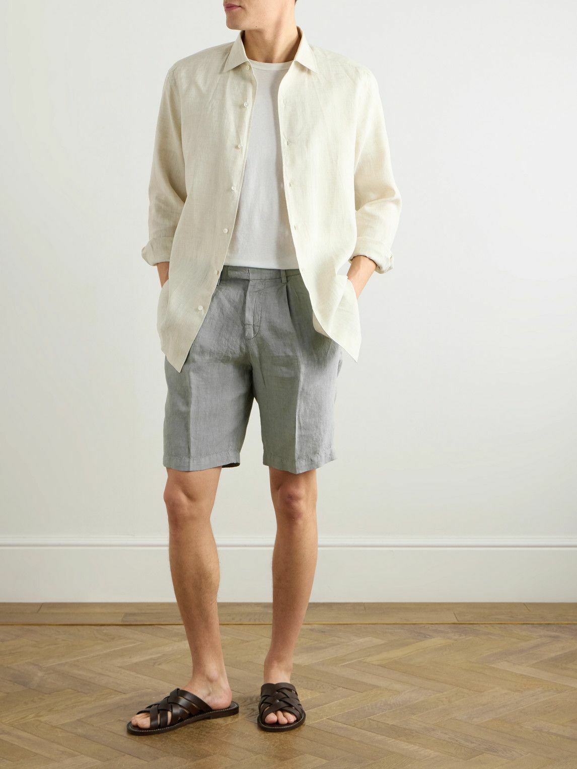 Boglioli - Straight-Leg Linen Shorts - Gray