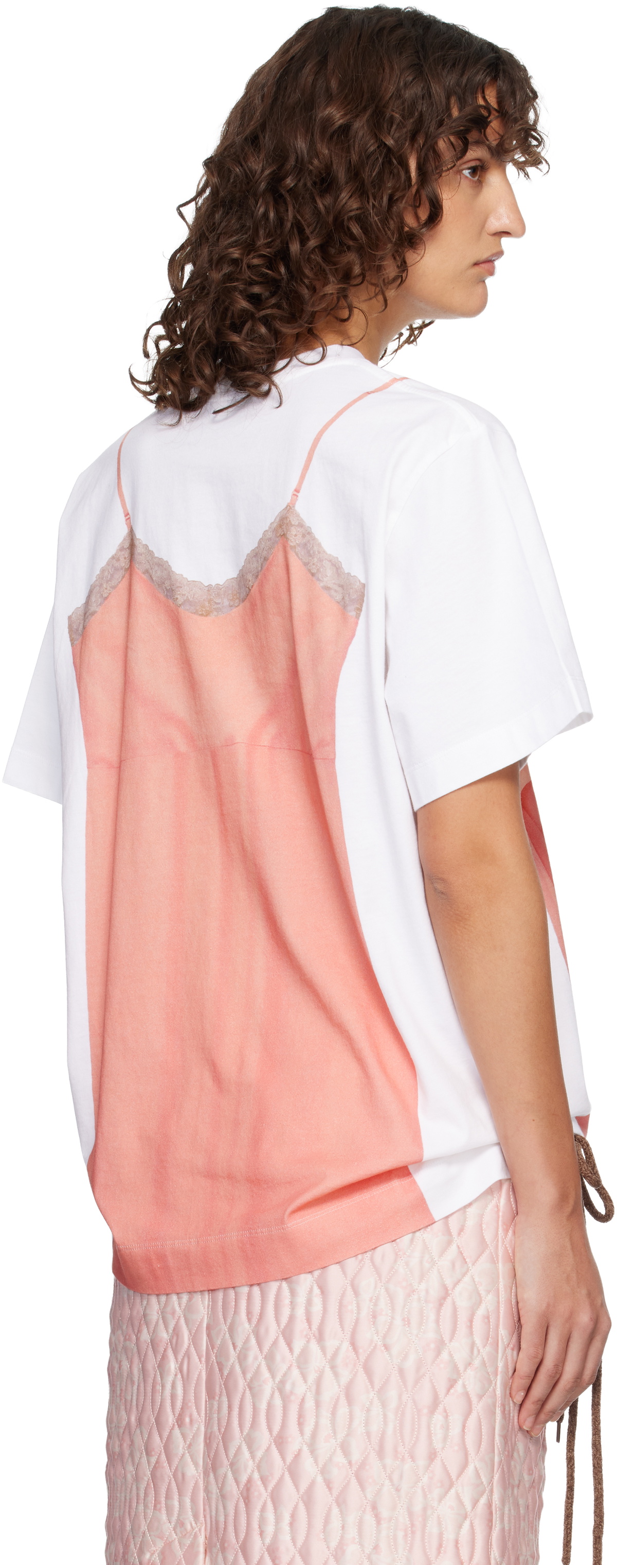Simone Rocha White & Pink Bow Sash Slip Dress Trompe L'Oeil T-shirt