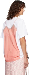 Simone Rocha White & Pink Bow Sash Slip Dress Trompe L'Oeil T-shirt