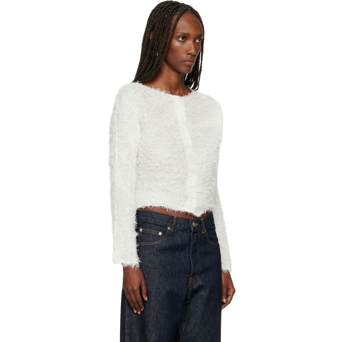 ISSEY MIYAKE Off-White Shifted Fuzzy Pleats Cardigan
