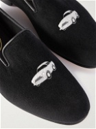 George Cleverley - Albert Leather-Trimmed Embroidered Velvet Loafers - Black
