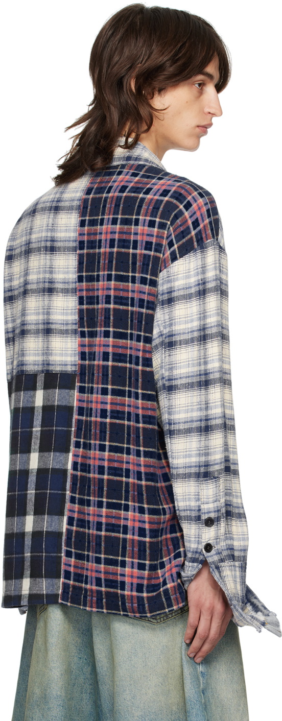 Greg Lauren Multicolor Mixed Plaid Shawl Collar Boxy Shirt