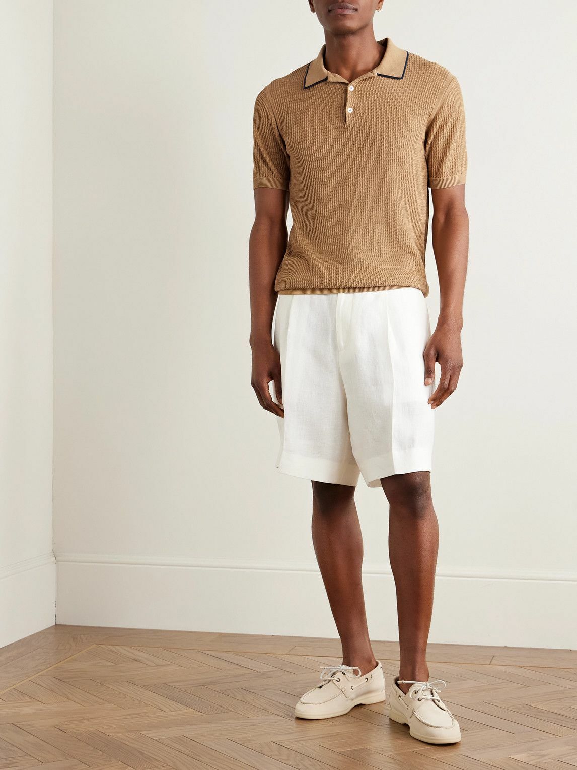 Richard James - Ribbed Cotton and Silk-Blend Polo Shirt - Brown