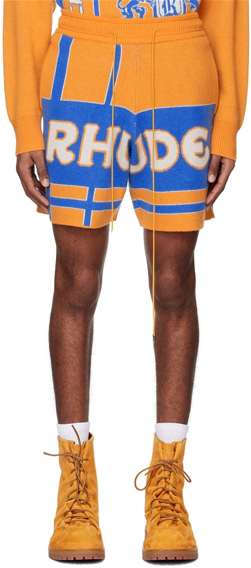 Photo: Rhude Orange & Blue Jacquard Shorts