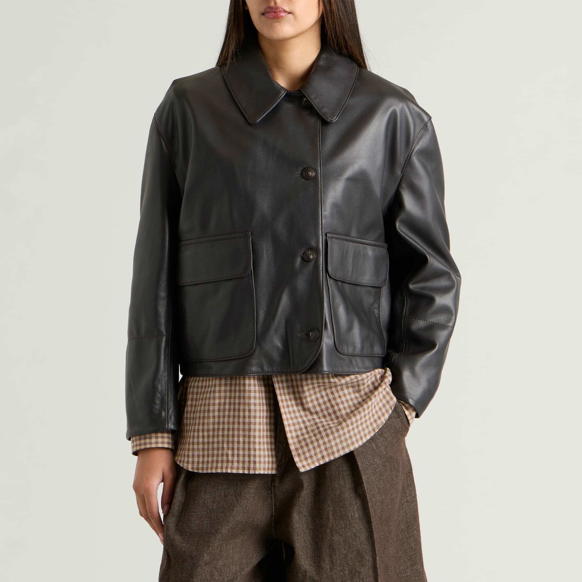YMC Women's Edge Leather Jacket in Brown