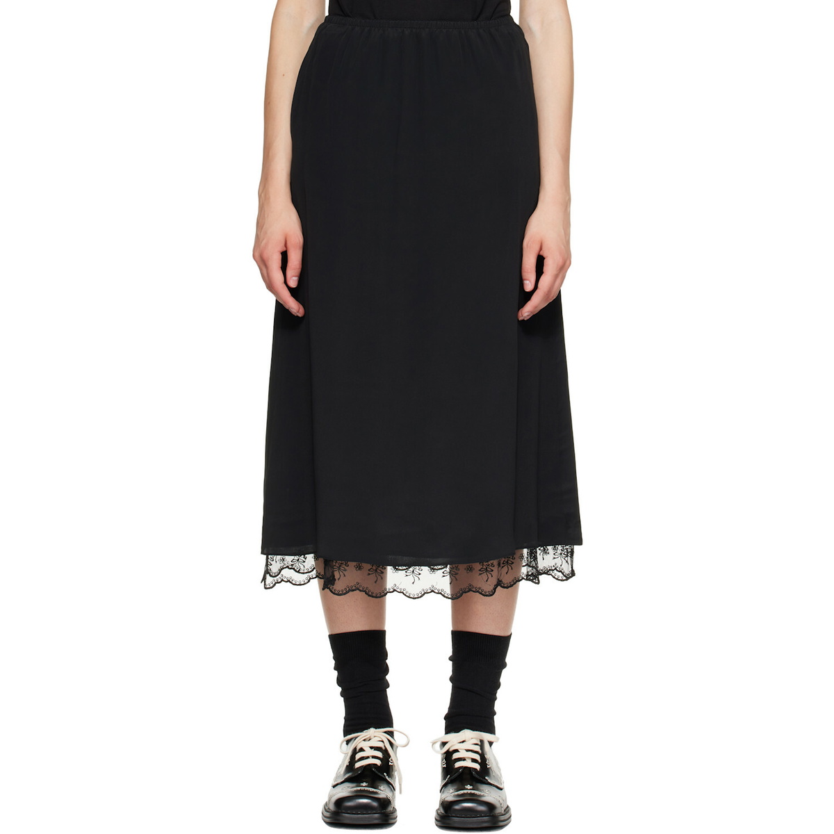 Simone Rocha Black Lace Trim Negligee Midi Skirt