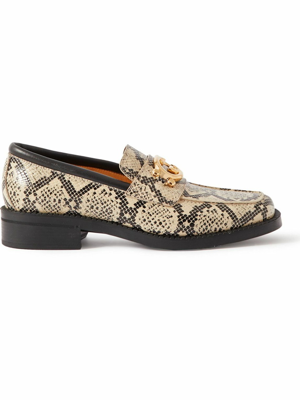 Photo: GUCCI - Logo-Embellished Croc-Effect Leather Loafers - Neutrals