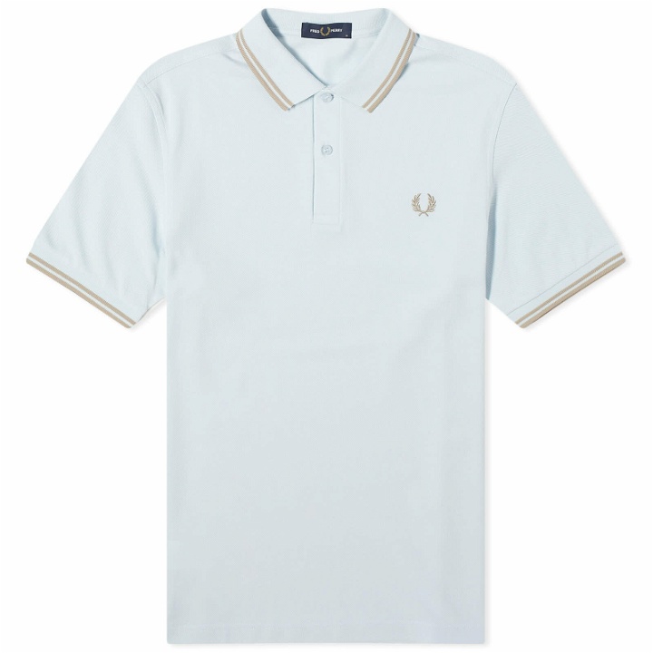 Photo: Fred Perry Men's Twin Tipped Polo Shirt in Light Ice/Warm Grey