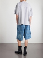 VETEMENTS - Biker Cross Wide-Leg Embroidered Denim Shorts - Blue