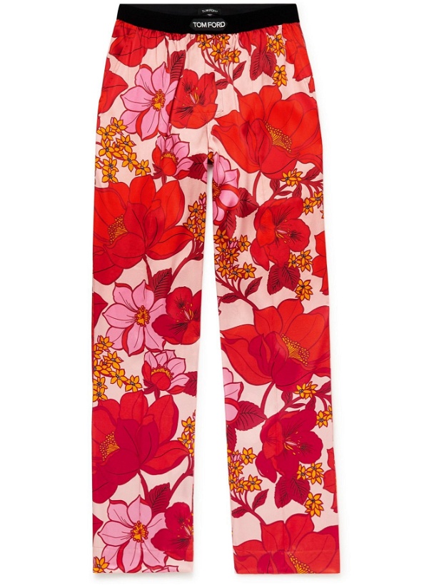 Photo: TOM FORD - Velvet-Trimmed Printed Stretch-Silk Satin Pyjama Trousers - Multi