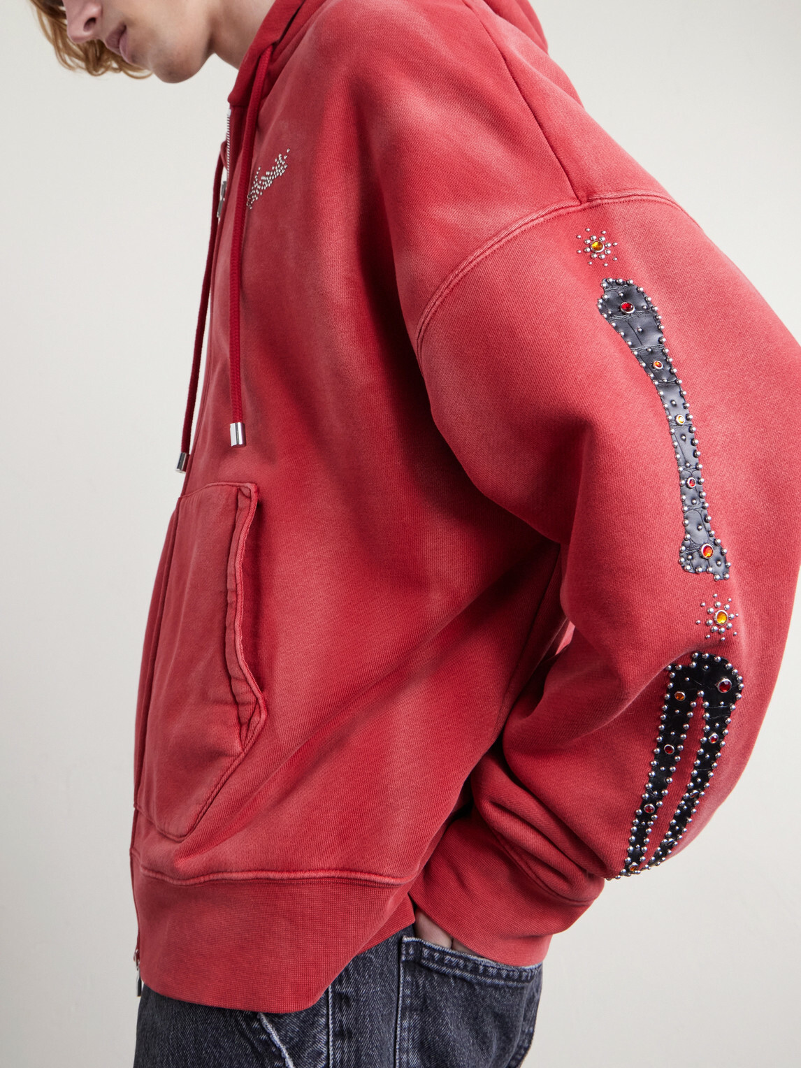 AMIRI - Studded Cotton-Jersey Zip-Up Hoodie - Red