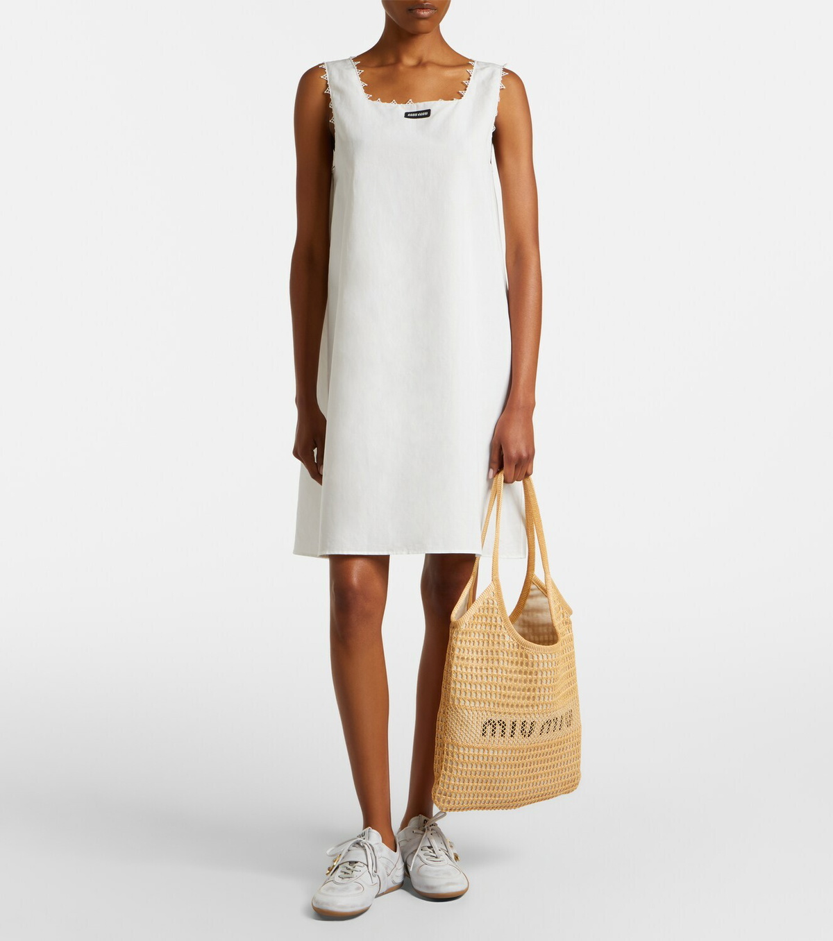 Miu Miu Ivy raffia-effect and linen shopper