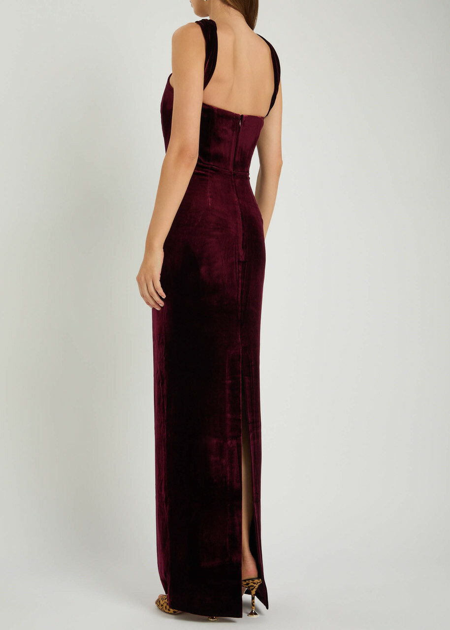 Roland Mouret Scarf-effect Velvet Gown Burgundy