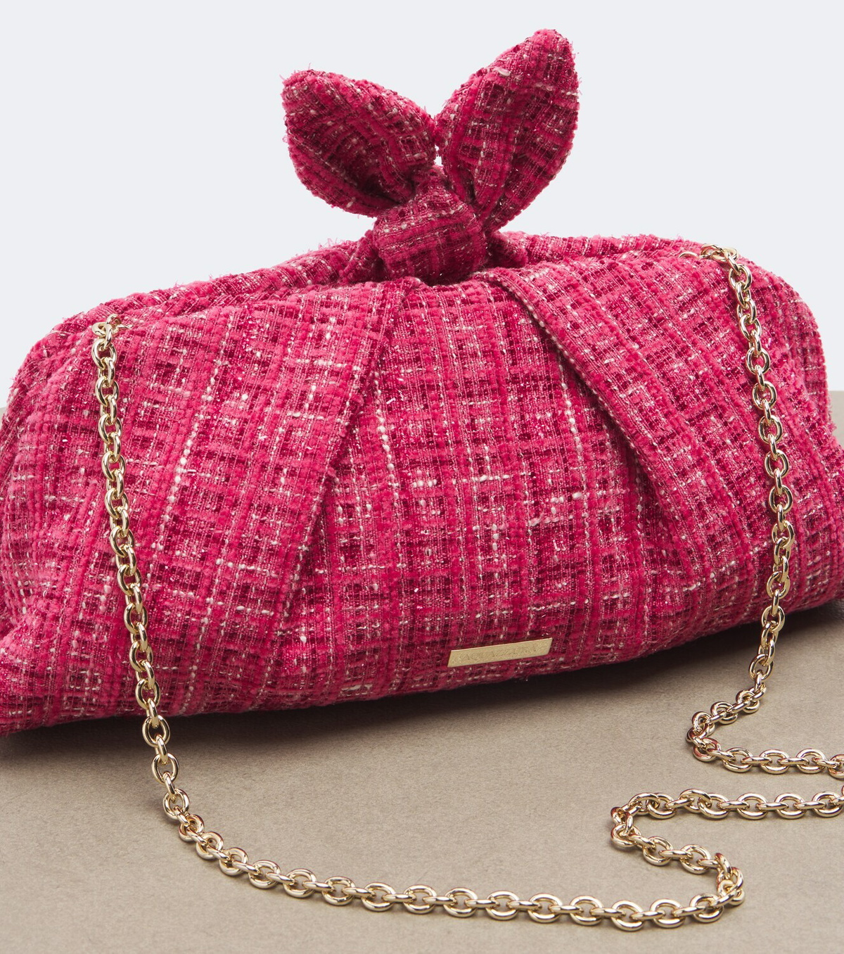Aquazzura Bow Tie tweed clutch