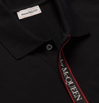 ALEXANDER MCQUEEN - Slim-Fit Logo-Print Webbing-Trimmed Cotton-Piqué Polo Shirt - Black