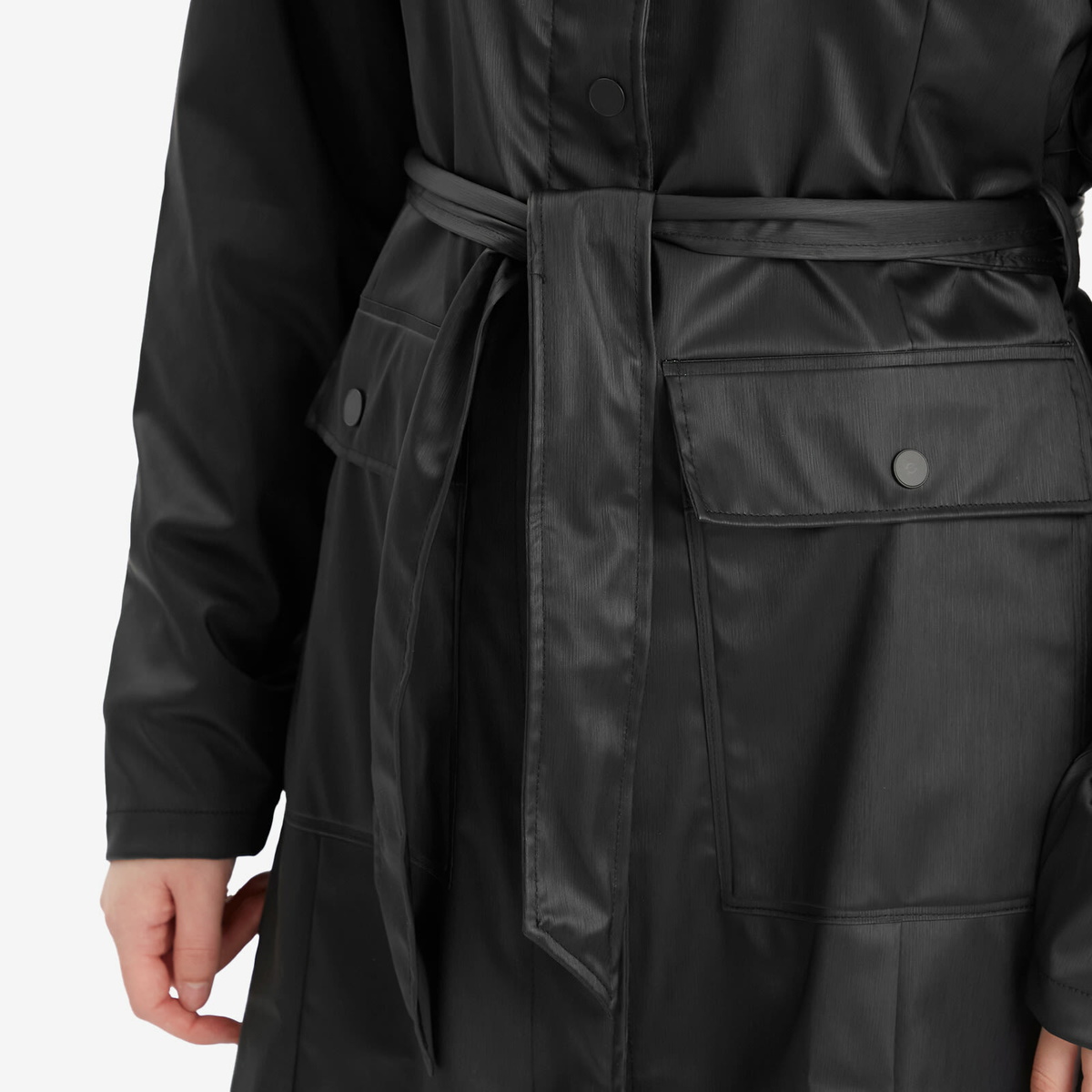 Rains Women's Curve Long Jacket in Black Grain