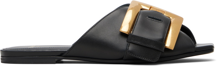 Photo: Balmain Black Anthem Flat Calfskin Leather Sandals