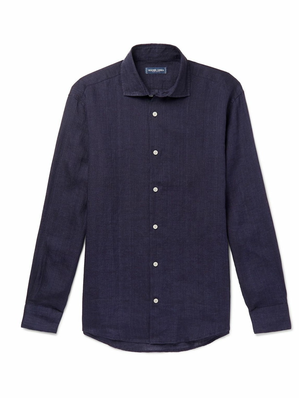 Photo: Frescobol Carioca - Cutaway-Collar Linen Shirt - Blue