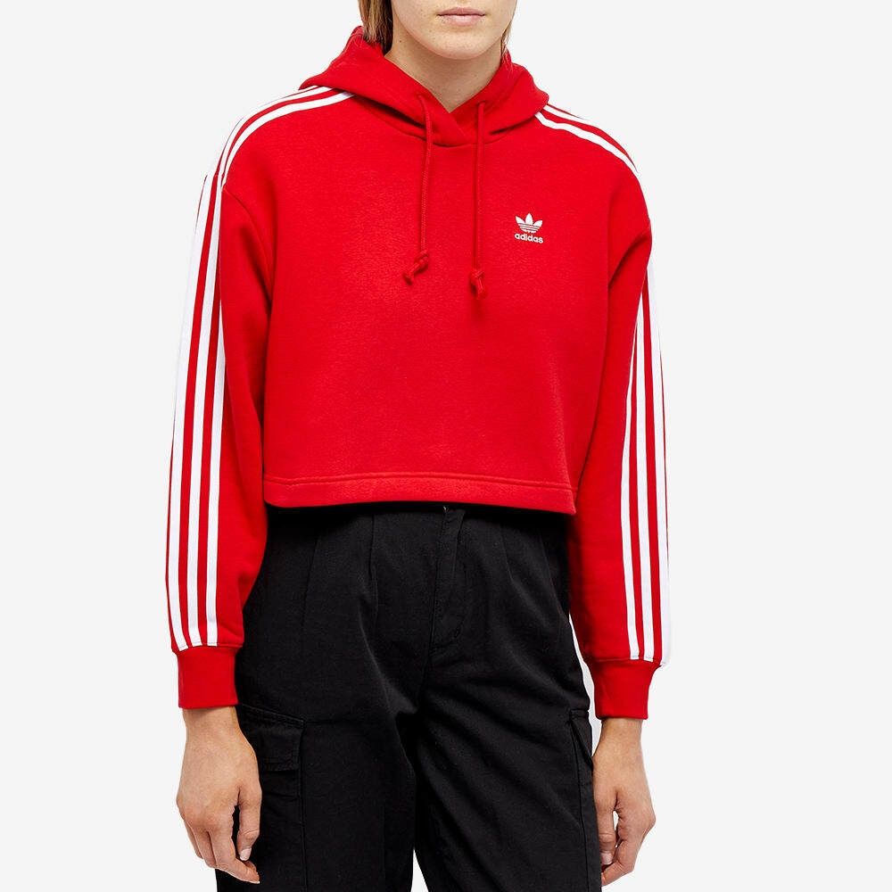 Adidas Women's Stripe Cropped Hoody in Better Scarlet adidas