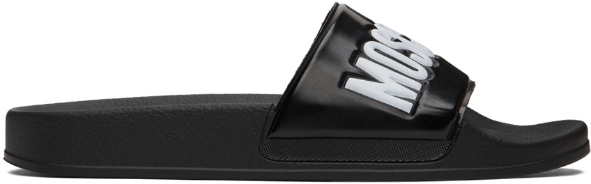 Moschino Black Rubber Pool Slides