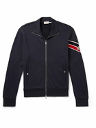 Moncler - Logo-Appliquéd Striped Cotton-Blend Jersey Zip-Up Sweatshirt - Blue