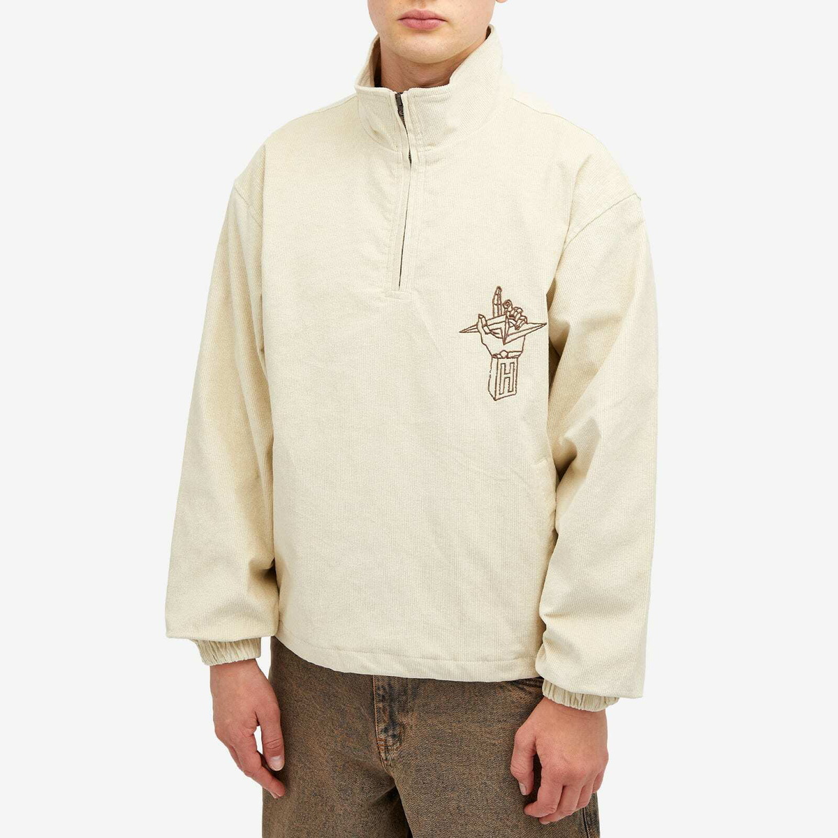 ★TRAVEL★ Jersey Half Neck Anorak Ivory TEEAMORE Custom Embroidered Windbreaker Half-Zip Jacket for