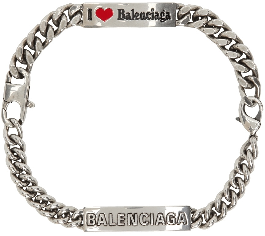 Balenciaga Gunmetal Chain Logo Bracelet