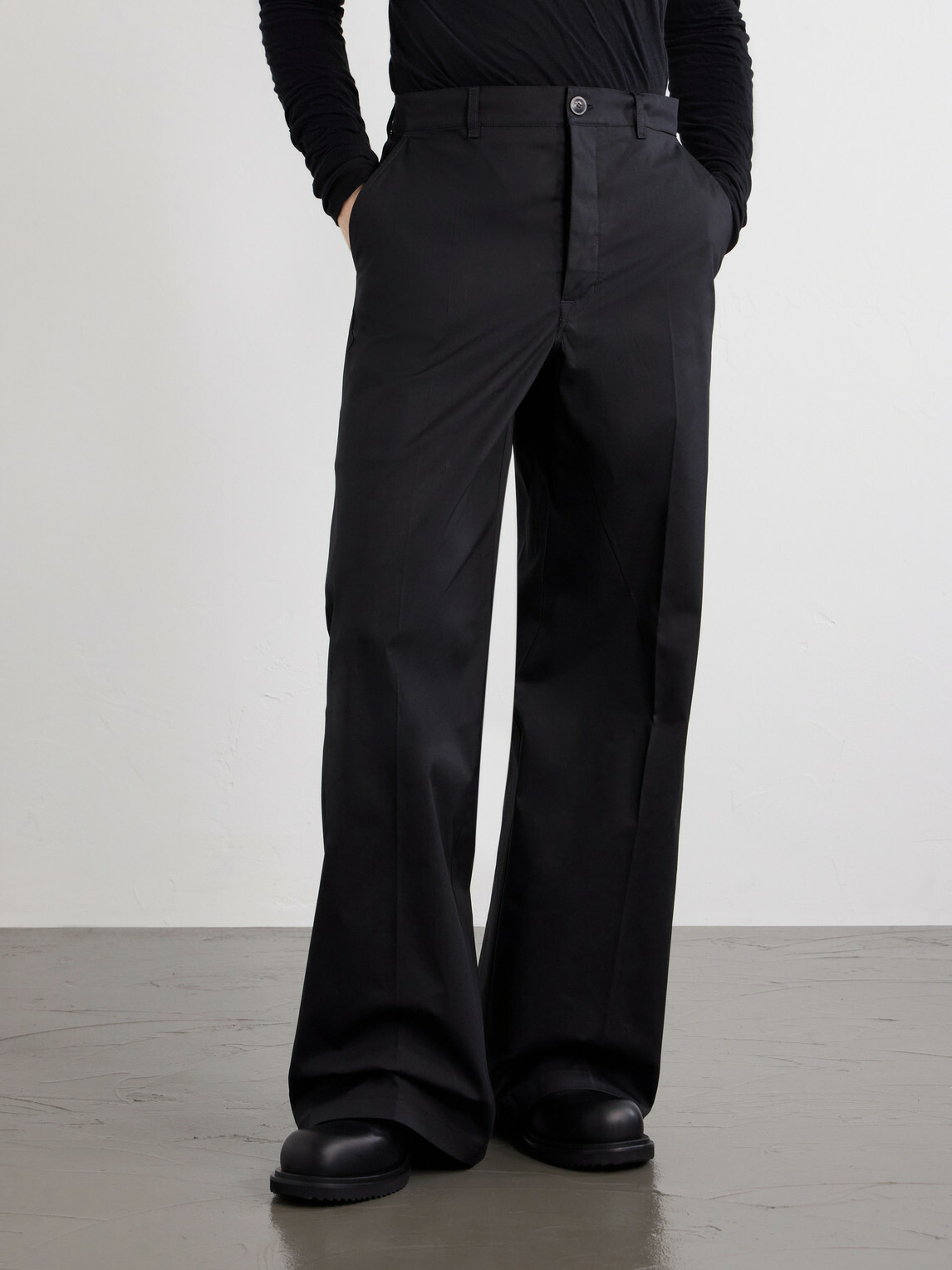 Rick Owens - Wide-Leg Cotton-Blend Canvas Trousers - Black