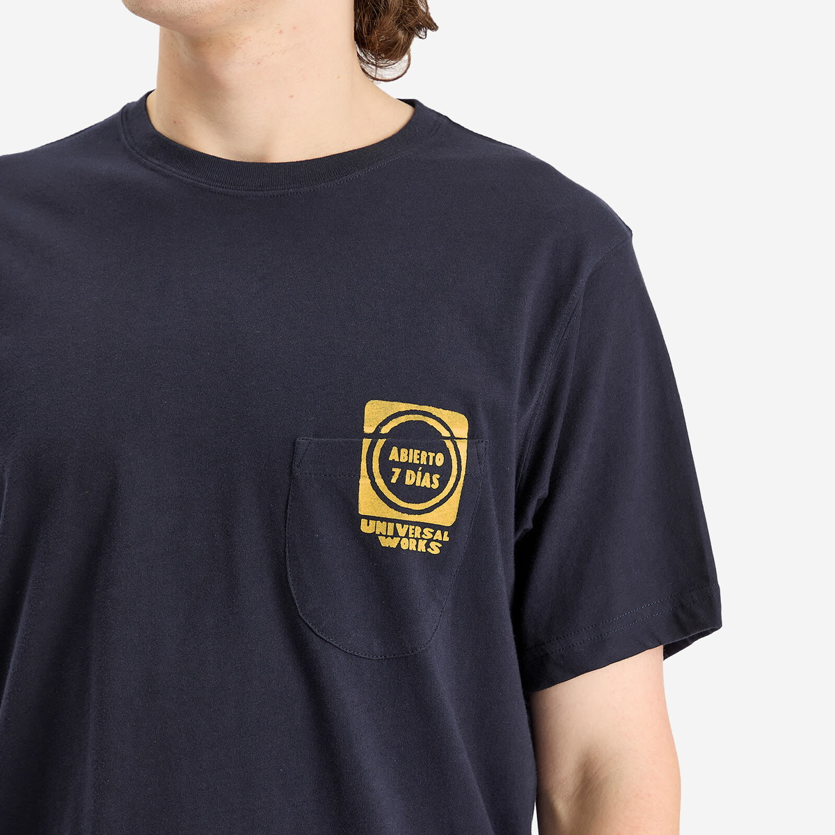 Universal Works Men's Print Pocket T-Shirt in Navy/Yellow
