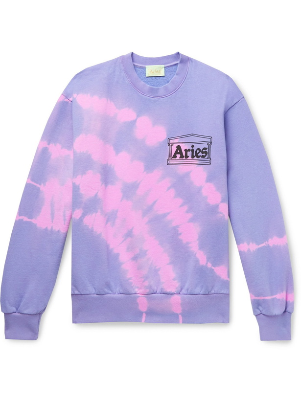 Photo: ARIES - Logo-Print Tie-Dyed Fleece-Back Cotton-Jersey Sweatshirt - Purple - XS